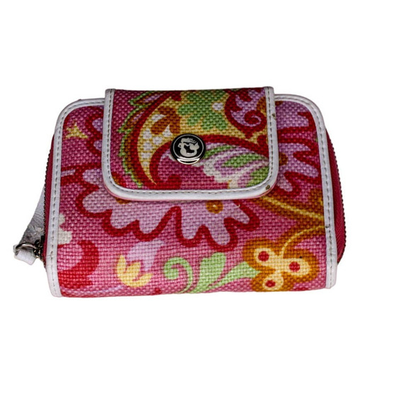 Spartina Daufuskie Island Wallet Linen Leather Pink Green White Yellow Floral - Picture 1 of 5